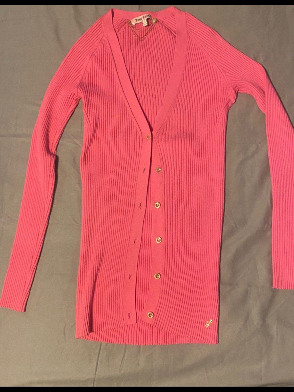 Juicy Couture Hot Pink Ribbed Button-Front Cardigan